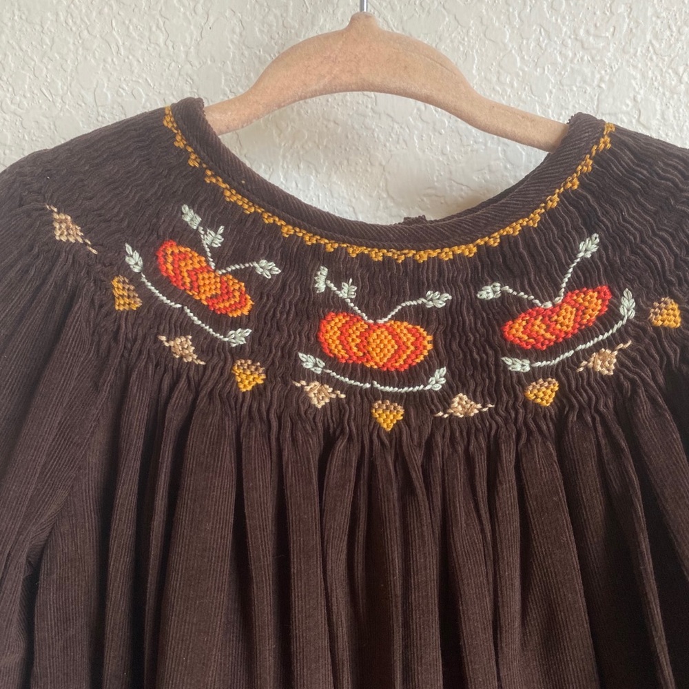 Vintage Smocked Dress Fall Pumpkin Brown girls